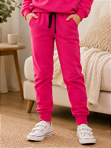 Calça moletom peluciada infantil menina rosa pink