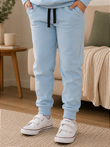 Calça moletom peluciada Unissex azul bebê