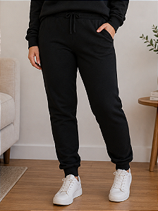 Calça Feminina adulta de Moletom Peluciado Preta