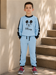 Conjunto Infantil Masculino Mickey Moletom Peluciado Azul Bebê