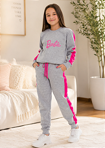 Conjunto Infantil Feminino Barbie Moletom Peluciado Mescla