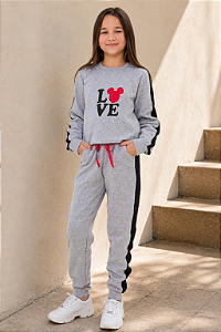 Conjunto Infantil Feminino Mescla minnie com Faixa Preta em Moletom Peluciado
