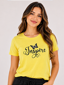Camiseta Feminina Amarela Inspire 100% Algodão