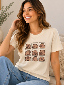 Camiseta Feminina Areia Capivara em Algodão Estampa Exclusiva