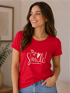 Camiseta Feminina Vermelha Smile 100% Algodão