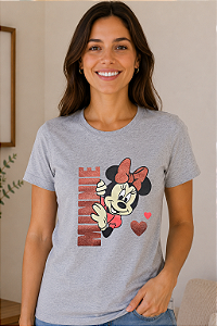 Camiseta Feminina Mescla Minnie Mouse 100% Algodão