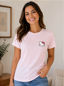 Camiseta Feminina Hello Kitty Rosa Bebê 100% Algodão