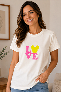 Camiseta Feminina Love Minnie Off White 100% Algodão