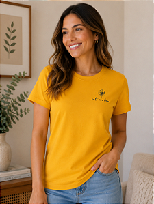 Camiseta Feminina Cultive o Bem Amarelo Ouro 100% Algodão