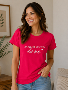 Camiseta Feminina Do All Things With Love Vermelha 100% Algodão