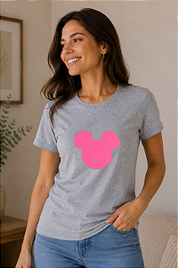 Camiseta feminina mescla Minnie em meia malha 100% algodão