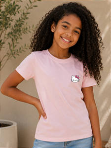 Camiseta Infantil Rosa Claro Estampada Hello Kitty