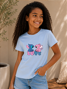 Camiseta Infantil Azul Bebê Stitch Love – 100% Algodão