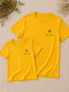 Kit Camiseta Mãe e Filha Amarelo Ouro Cultive o Bem 100% Algodão