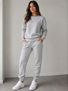 Conjunto Feminino de Moletom Peluciado Básico Mescla