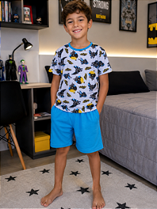 Pijama Infantil Masculino Batman Camiseta e Bermuda Azul