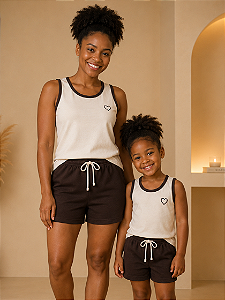 Pijama Mãe e Filha Regata com Shorts 100% Algodão Penteado