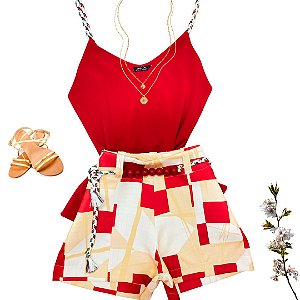 Conjunto Alfaiataria Esfera Floral Vermelho