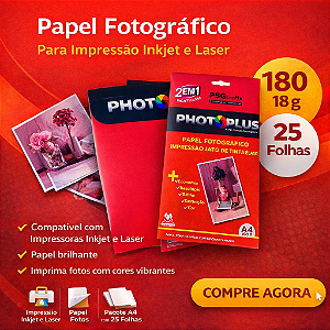 Papel Fotográfico A4 180g Inkjet e Laser