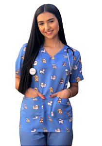 Camisa Pijama Cirúrgico Azul Veterinária