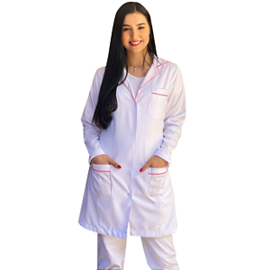 Jaleco Feminino Manga Longa com Vivo Rosa