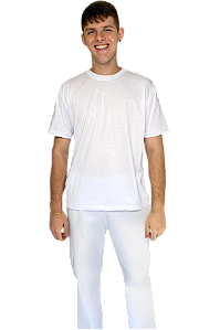 Calça Brim Branca Toda Elástico Unissex Bolso Lateral