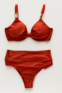 Biquíni Meia Taça Cós Alto Texturizado Colméia