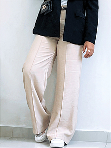 Calça com Cinto Alfaiataria Nude