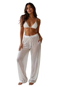 Calça Pantalona Transparente Saída de Praia Branca