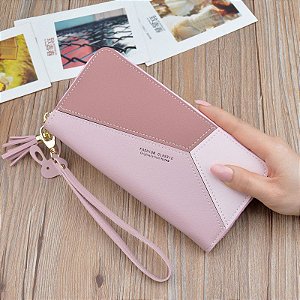 Carteira de couro de luxo feminina longa zíper moedas bolsas borla design carte