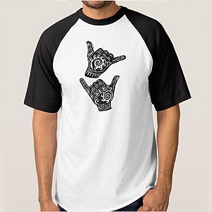 CAMISETA BRANCA COM MANGA PRETA NERDERIA e LOJARIA sinais BRANCA