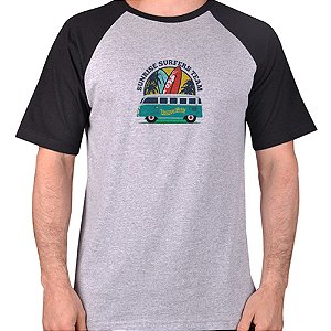 CAMISETA MESCLA CINZA COM MANGA PRETA NERDERIA e LOJARIA sunrise surfers CINZA