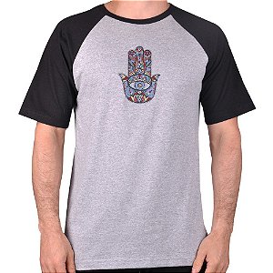 CAMISETA MESCLA CINZA COM MANGA PRETA NERDERIA e LOJARIA hamsa1 CINZA