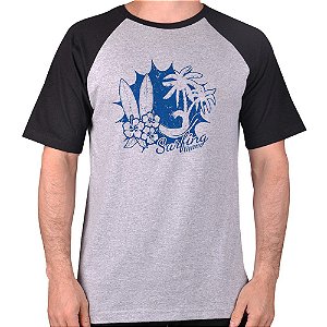 CAMISETA MESCLA CINZA COM MANGA PRETA NERDERIA e LOJARIA pranchas coquero CINZA