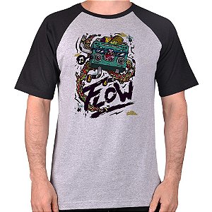 CAMISETA MESCLA CINZA COM MANGA PRETA NERDERIA e LOJARIA flow CINZA