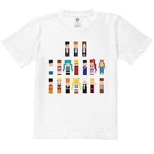 Camiseta Infantil Nerderia e Lojaria 8bit personagens BRANCA