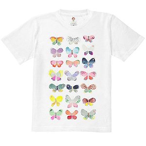Camiseta Infantil Nerderia e Lojaria borboletas paint BRANCA