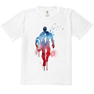 Camiseta Infantil Nerderia e Lojaria capitao america paint BRANCA