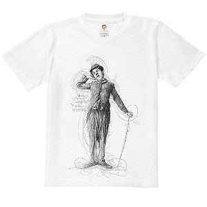 Camiseta Infantil Nerderia e Lojaria chaplin em linhas BRANCA