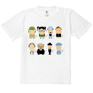 Camiseta Infantil Nerderia e Lojaria chaves personagens BRANCA