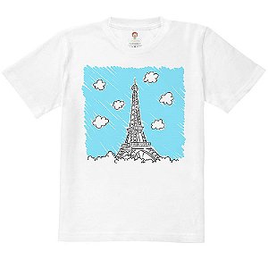 Camiseta Infantil Nerderia e Lojaria desenho paris BRANCA