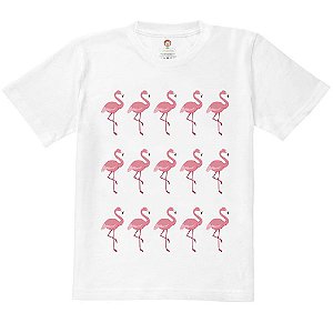 Camiseta Infantil Nerderia e Lojaria flamingos BRANCA