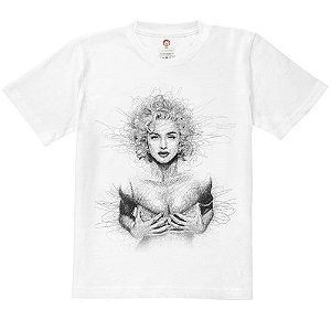 Camiseta Infantil Nerderia e Lojaria madonna em linhas BRANCA