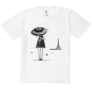 Camiseta Infantil Nerderia e Lojaria menina de paris BRANCA