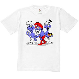 Camiseta Infantil Nerderia e Lojaria smurfs zumbi BRANCA