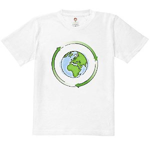 Camiseta Infantil Nerderia e Lojaria terra recicle BRANCA