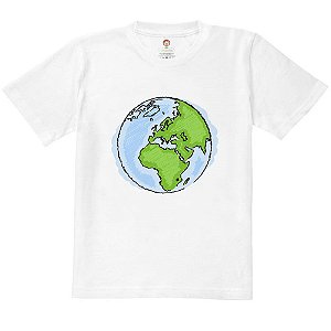 Camiseta Infantil Nerderia e Lojaria terra desenho BRANCA