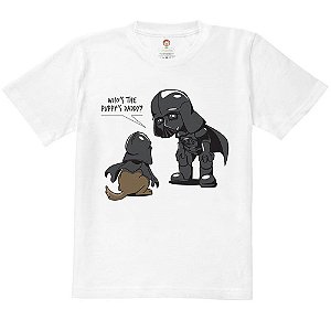 Camiseta Infantil Nerderia e Lojaria vader cachorro BRANCA