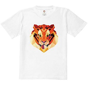 Camiseta Infantil Nerderia e Lojaria tigre geometrico BRANCA