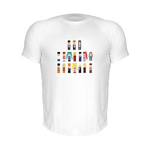 Camiseta Slim Nerderia e Lojaria 8bit personagens Branca